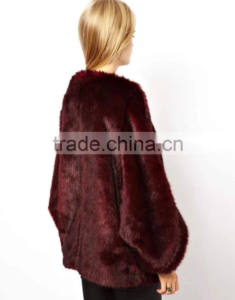 100% acrylic fur,coat of artificial fur, Batwing coat in faux fur jacket