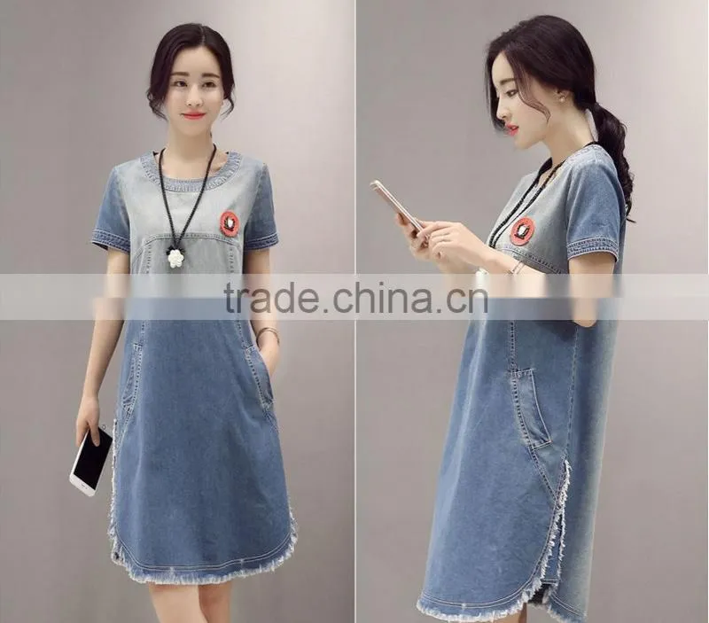 OEM Cloud Wash Denim Blouses Wholesale CN Apparel Shirt Dress For Women