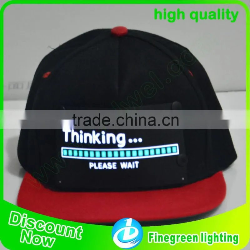 new style el panel hat,.el panel cap electroluminescent hat with snap button