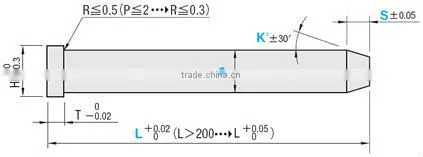 Straight Center Pins With Tip Processed -High Speed Steel SKH51/Shaft Diameter (P) Designation (0.01mm Increments) Type-