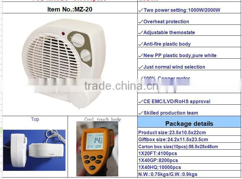 2015 NEW PRODUCT fan heater electrical heater electric 220-240V plastic body material fan heater