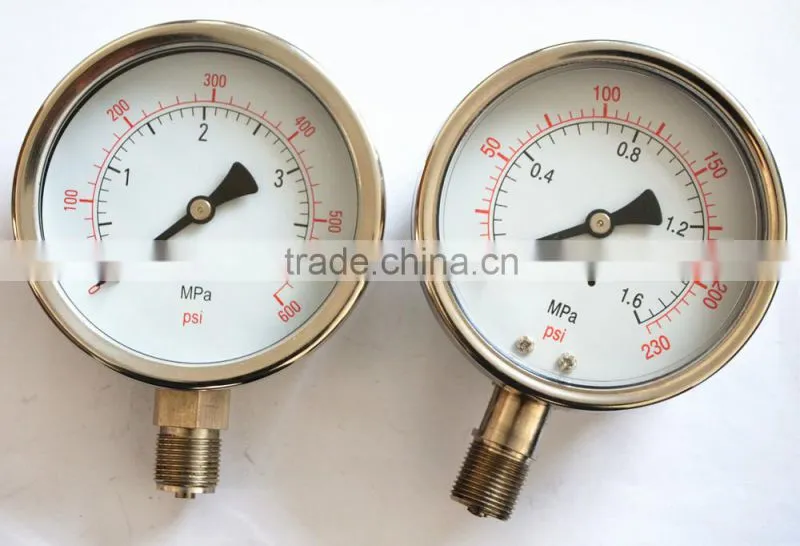 high quality stainless steel pressure gauge glycerin filled pressure gauge pressure gauge with alarm