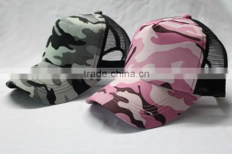 100 polyester camo cap with mesh at back