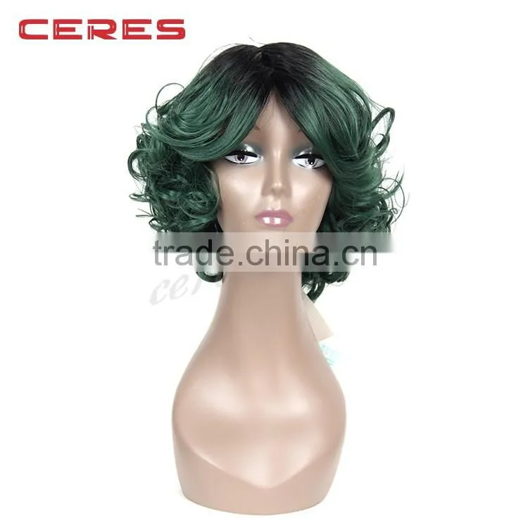 ombre shoulder length bob women wig, toyokalon synthetic front lace wig, fashion women curly wig