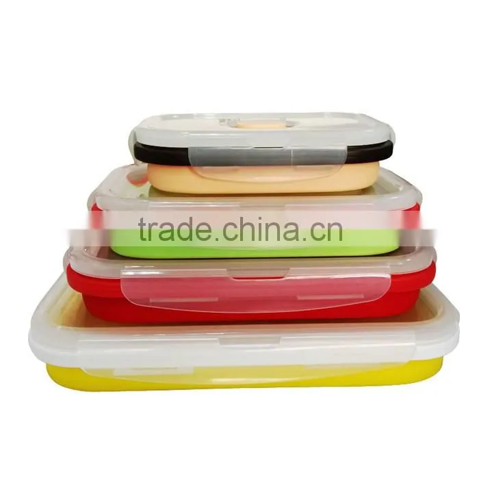 Reusable silicone folding lunch box Silicone Collapsible single Compartment Lunch Container Box silicone folding lunch box