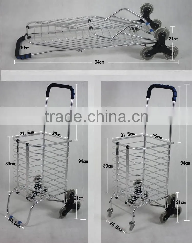 Folded shopping cart----Aluminum Alloy Frame with front and Rear PU wheel