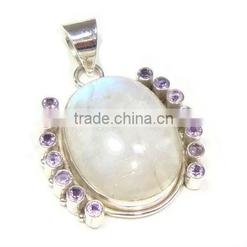 Semi precious gemstone pendant 925 sterling silver picture jasper jewelry