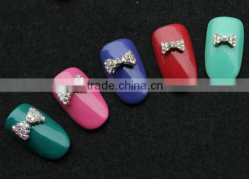 new design big stone pearl flower butterfly bow finger nail rhinestone jewelry