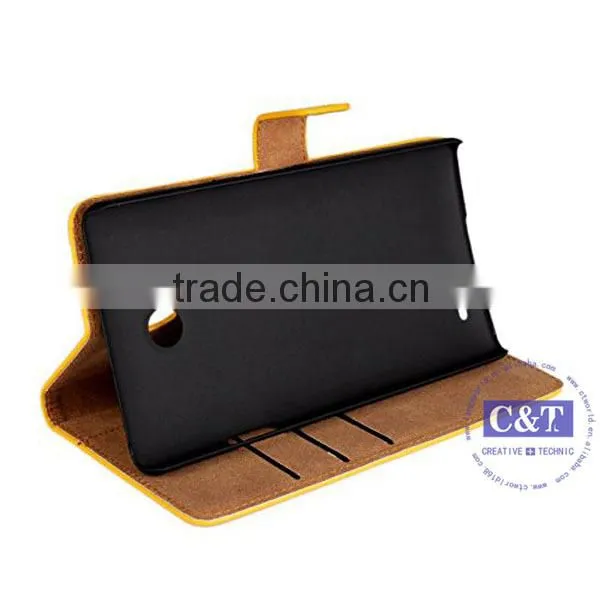 C&T Cowskin Flip Leather Wallet Card Pouch Stand Back Case Cover For Huawei Ascend Mate 7