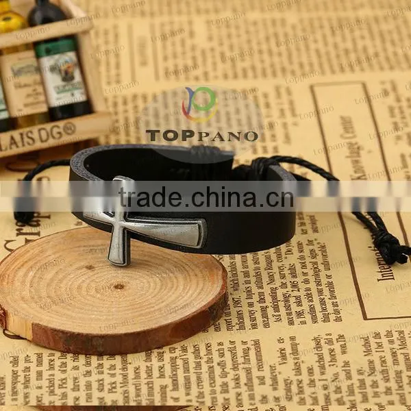 hot sale charming design black leather bracelet metal angel charm