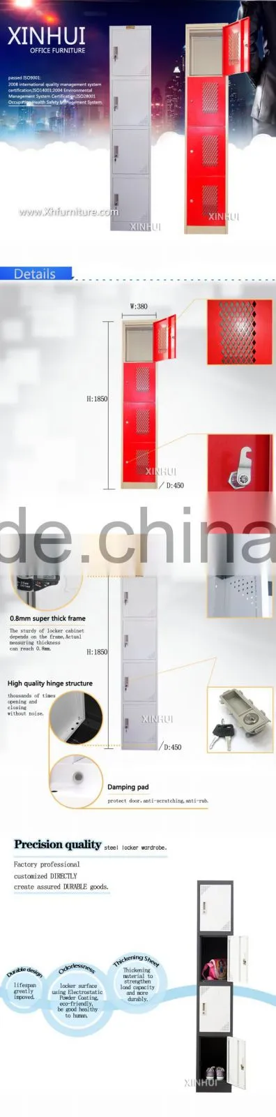 Factory supply 4 door metal locker for school