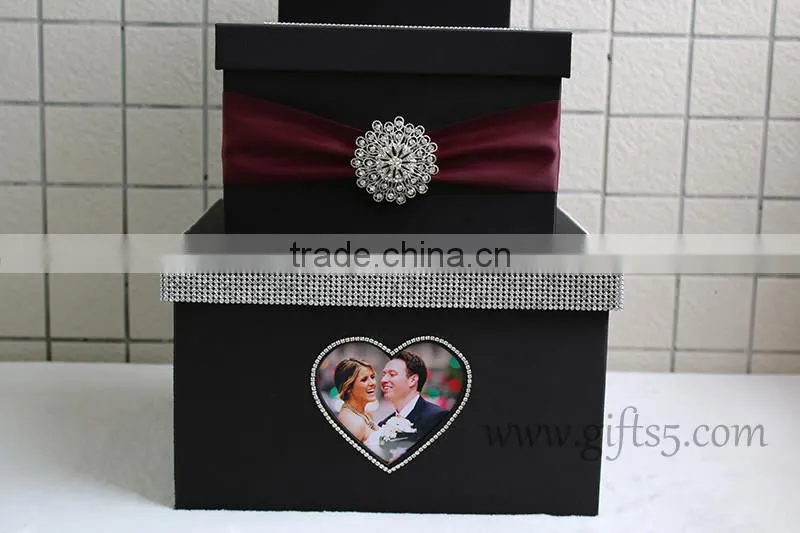 Luxury black wedding card box with photo frame