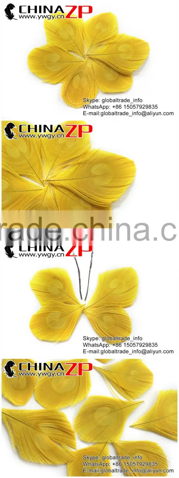 Leading Supplier CHINAZP Wholesale Top Selling Dyed Yellow Trimmed Peacock Feathers Eyes for Earrings