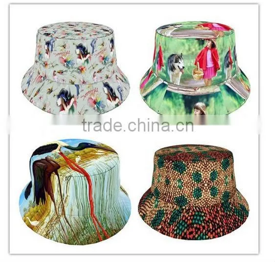 Red blank print pattern bucket hat cotton floral custom printed bucket hats