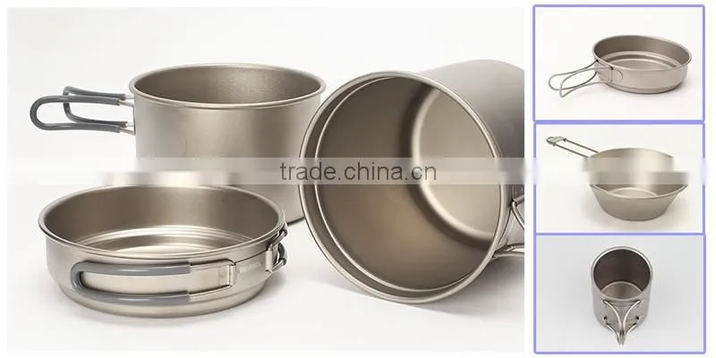 Titanium Camping Cookware Cutlery Set of Titanium Pan and Titanium Bowl