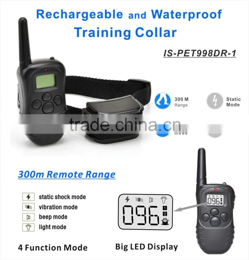 998DR Electric 100 Level Rechargeable Remote Control Vibration and Static Dog Collar