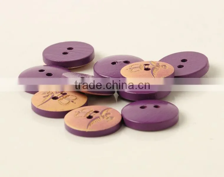 Fancy High Quality 2 Holes Roseo Painted Wooden Buttons with Figure Engraved On