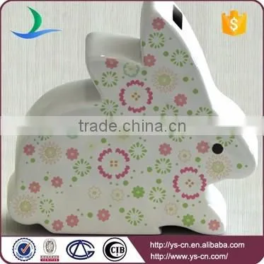 Colorful floral design ceramic rabbit coin bank eco friendly products