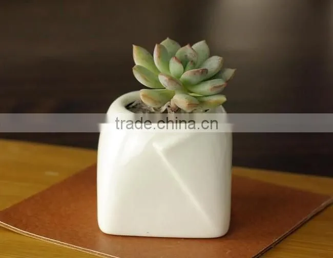 Indoor mini white glazed ceramic planters square