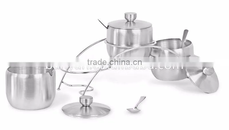Stainless Steel Condiment Set Seasoning Containers with Stand and Spoons