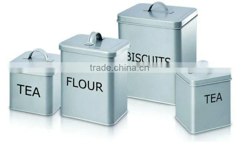 SET Square shape metal bin set for dry food/bread bin