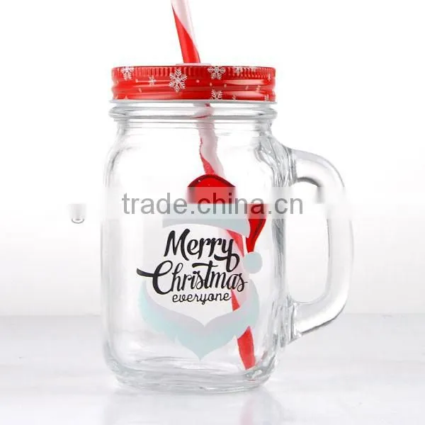 15.5oz fresh cute mason jar with lid straw with handle