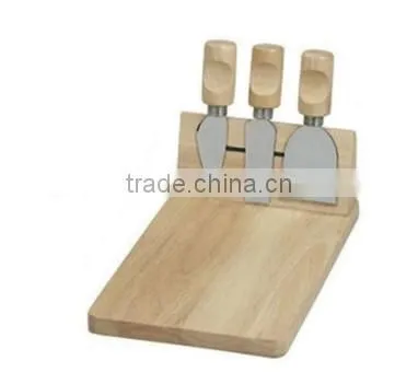 Rubber Wood Cheese Board with Cheese Knives