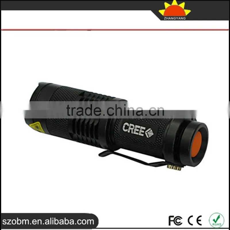 Wholesale OEM Q5 LED mini 3w police Zoomable flashlight with 14500 batteiy and charger