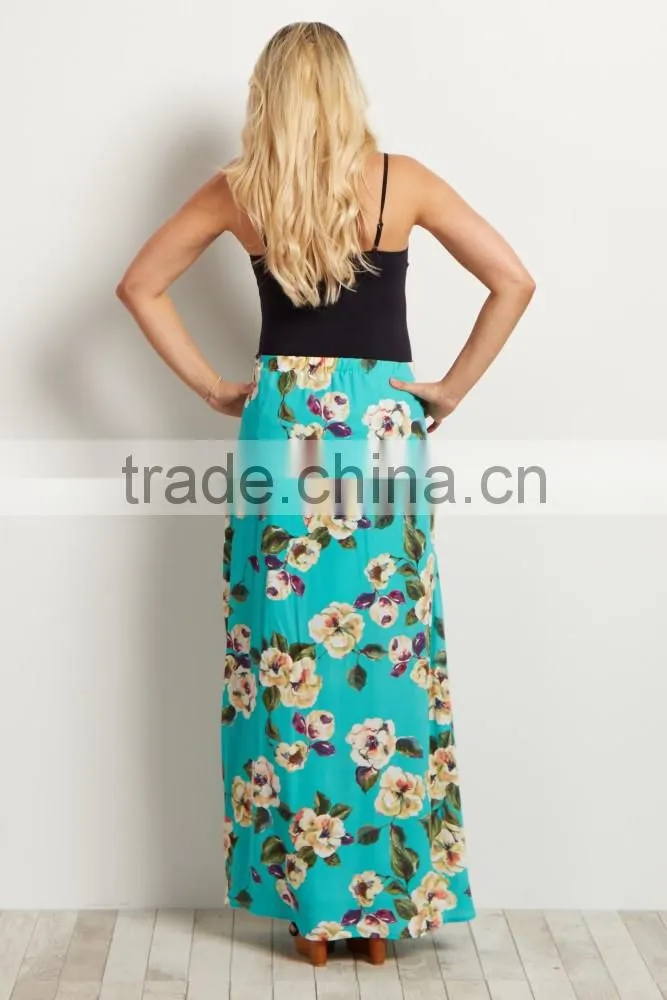 Digital Printed Polyester Chiffon Fabric Long Skirts,100% Polyester Floral Chiffon Maternity Maxi Skirt