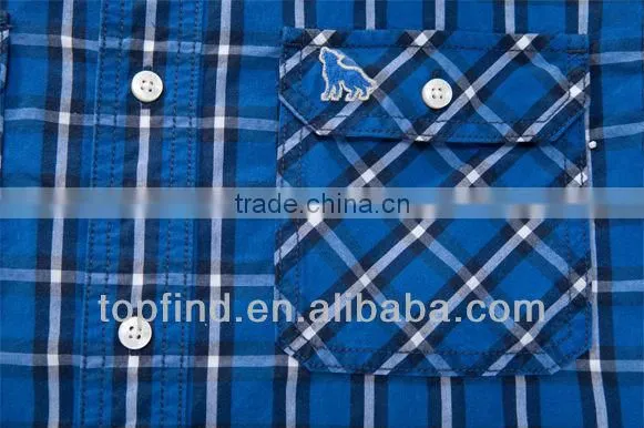 Short Sleeve Cotton Plaids Double Pockets Men Shirts