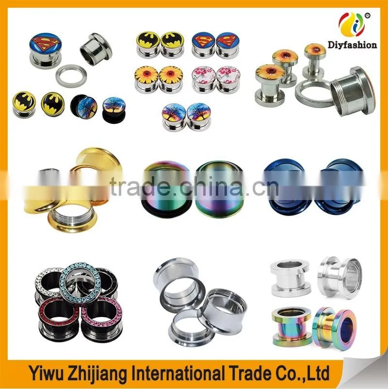 Screw Fit Flesh Tunnel Rainbow And Stainless Steel Plugs Evil Eye Body Jewelry