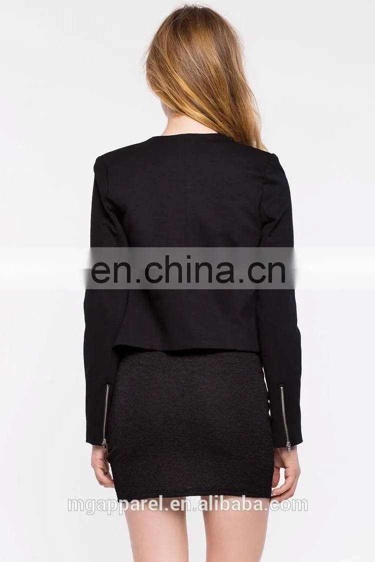 fashion new style ladies formal blazer long slim sleeve open front black women blazer jacket