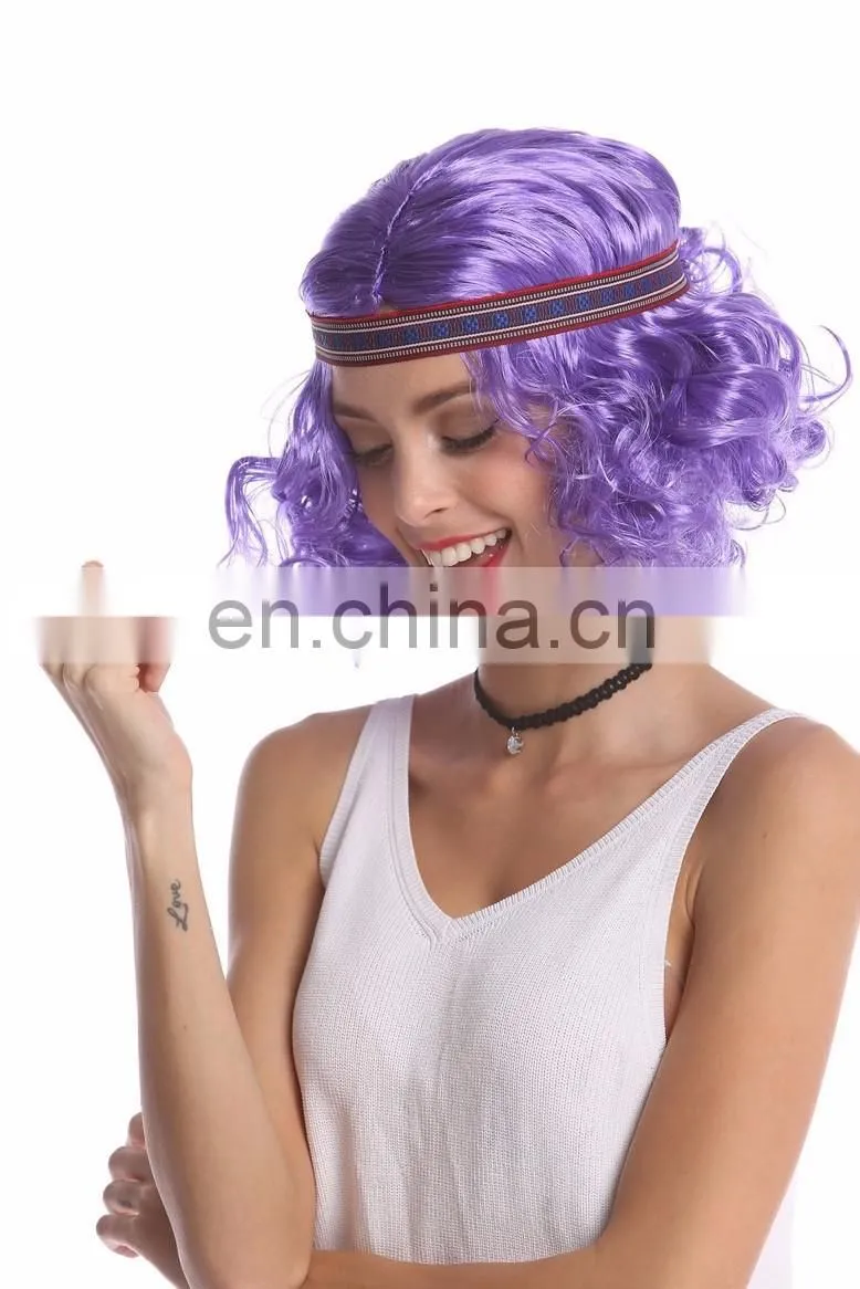 Synthetic purple short wigs with headband P-W235