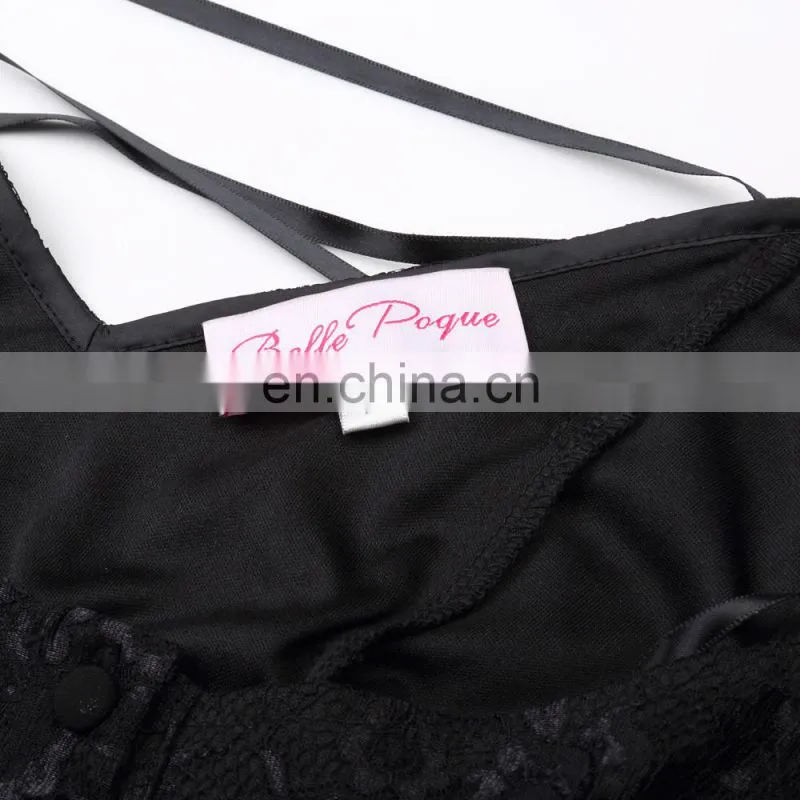 Belle Poque Retro Vintage Gothic Victorian Long Sleeve High-Low Black Lace Dress BP000350-1