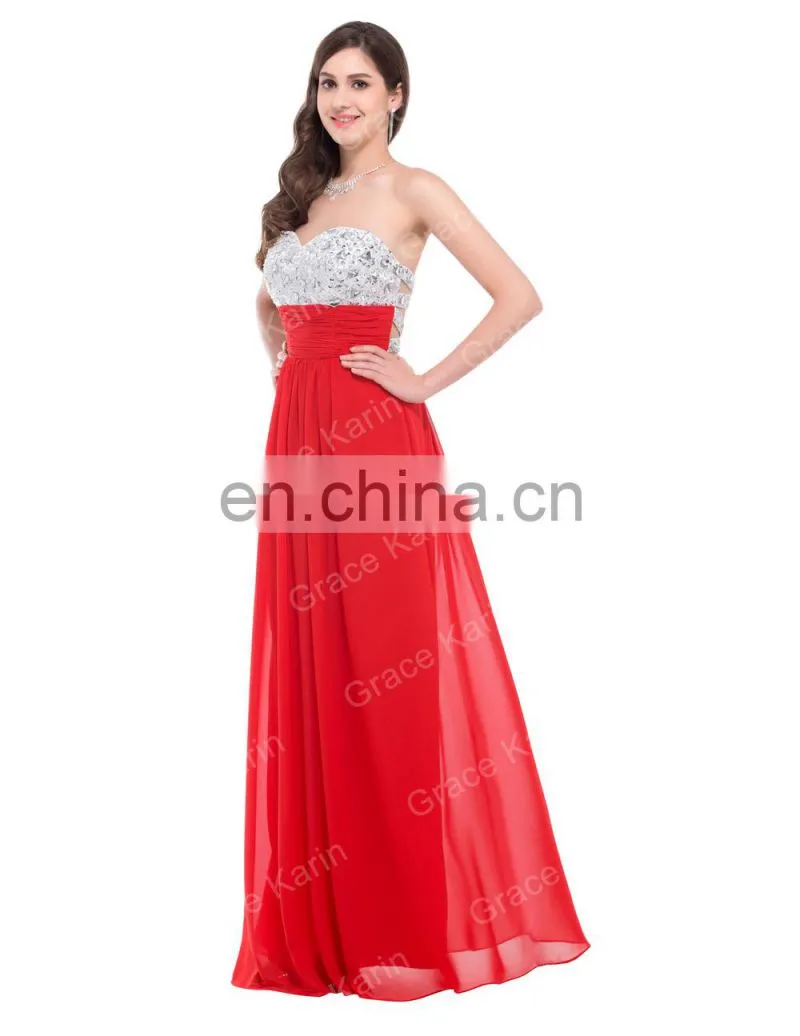 2015 Grace Karin Stocks Sleeveless Beads Sexy Backless Chiffon Prom Dress Pink CL3424-2#