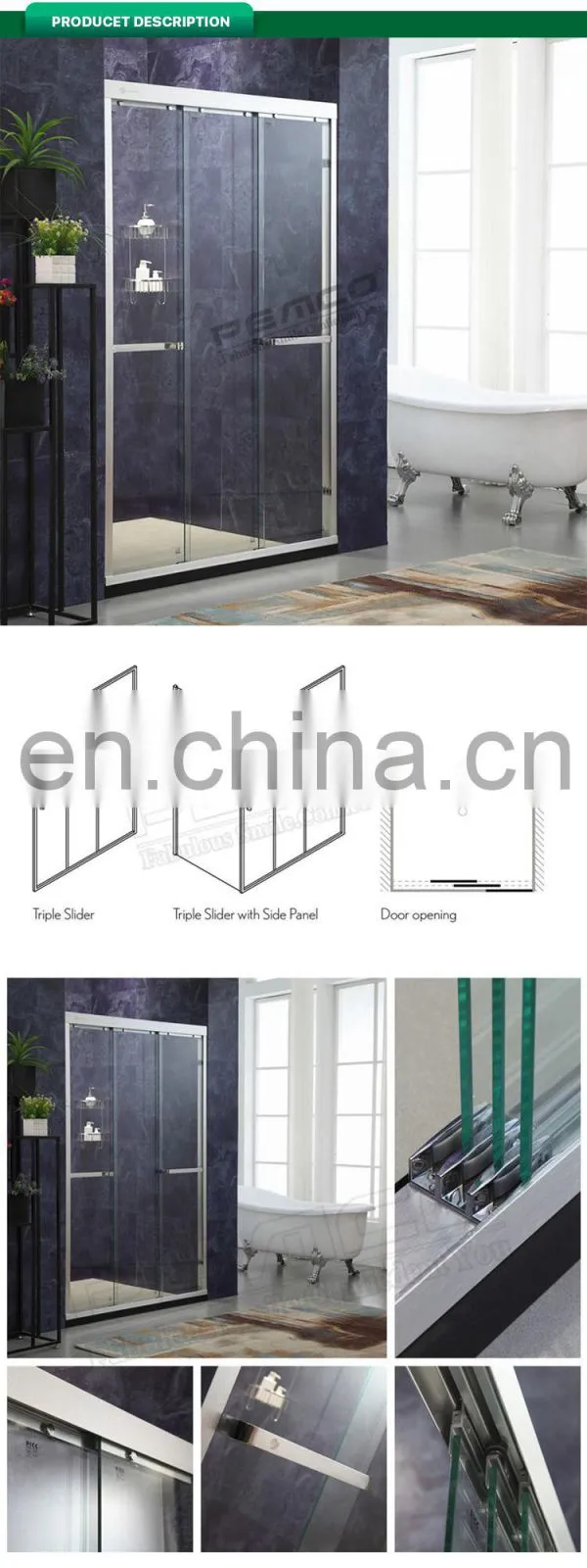 Latest product top quality fashion Aluminum 1500*2000 mm Tempered shower enclosure
