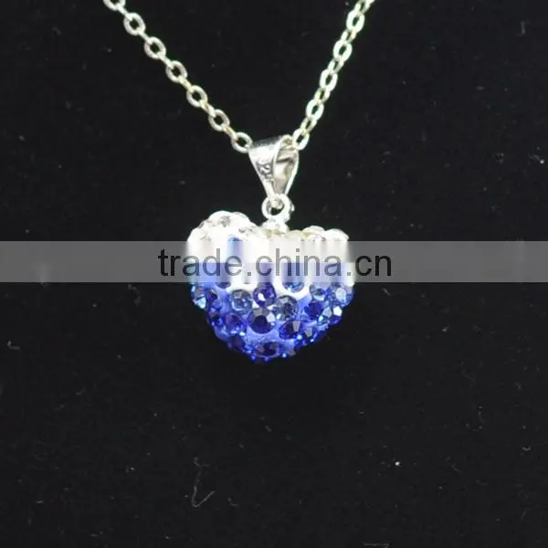 2015 love gift Shamballa Necklace Wholesale Heart Shape New Arrival Brown Crystal Clay Shamballa With Silver Chains Necklace