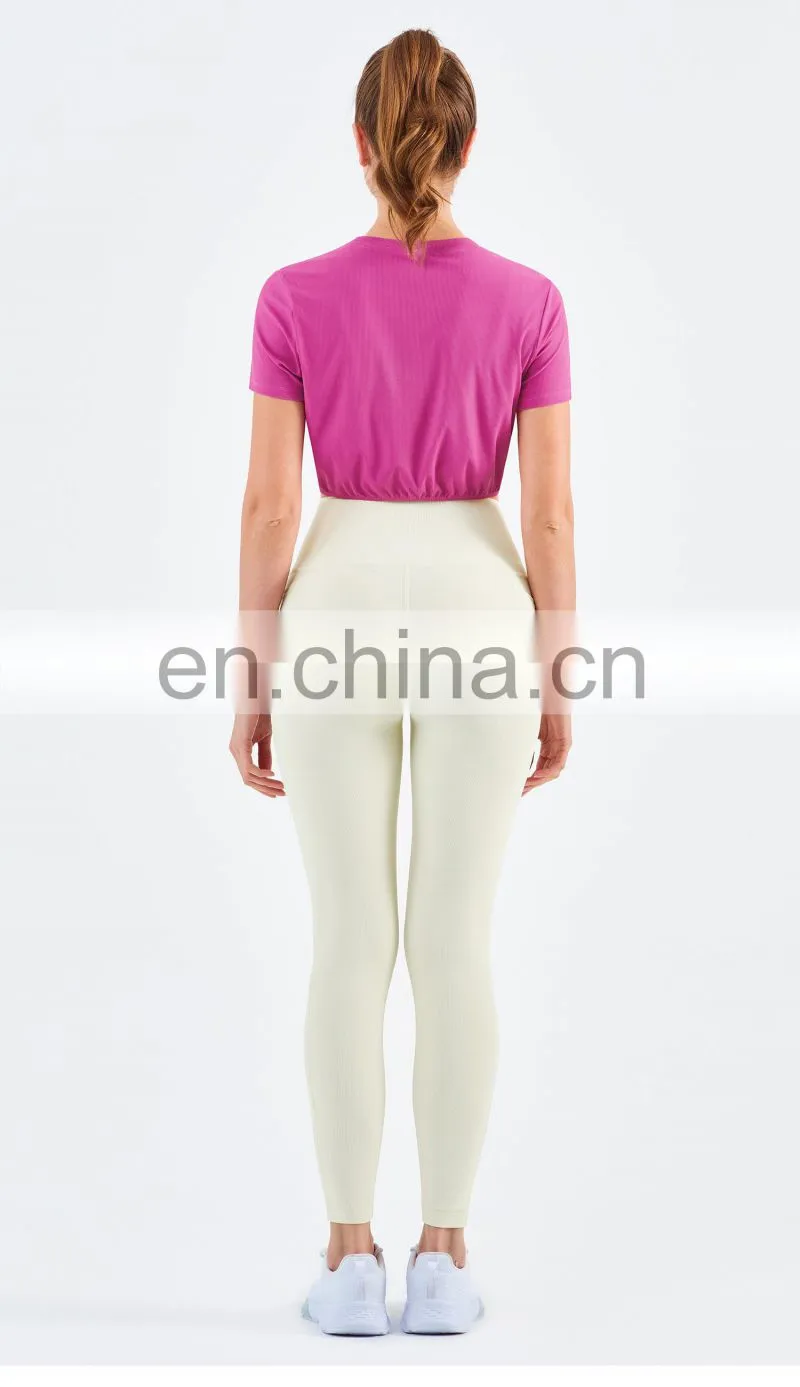 Wholesale Gym Ribbed Yoga T Shirt Elastic Legging Sets Custom Fitness Wear