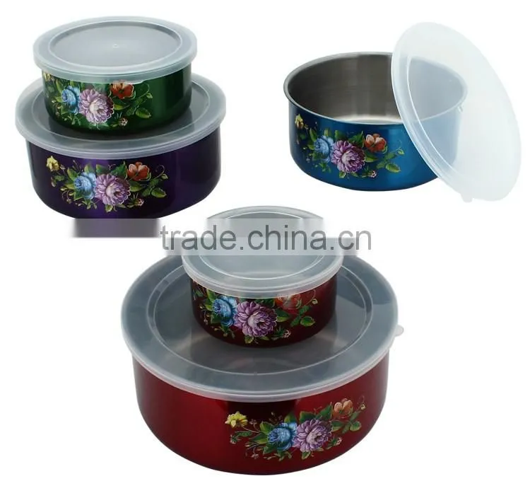 Factory Indan kitcheware colorful stainless steel food containers set with lid