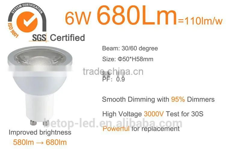 6W led ceiling spotlight 680LM cob spotlight 80CRI dimmable led spotlight
