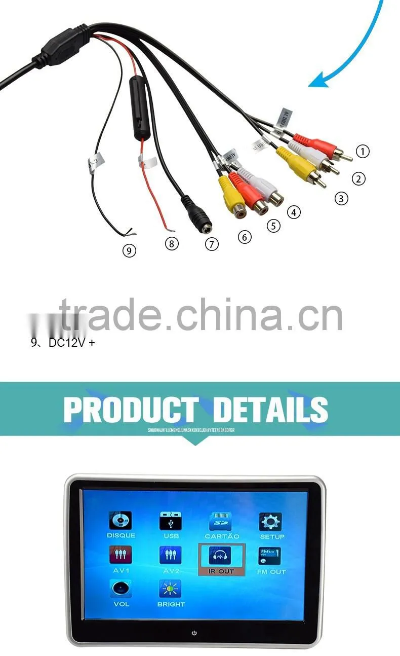 Universal motorized car monitor with 10.1 inch screen and play function ,suitable for all cars