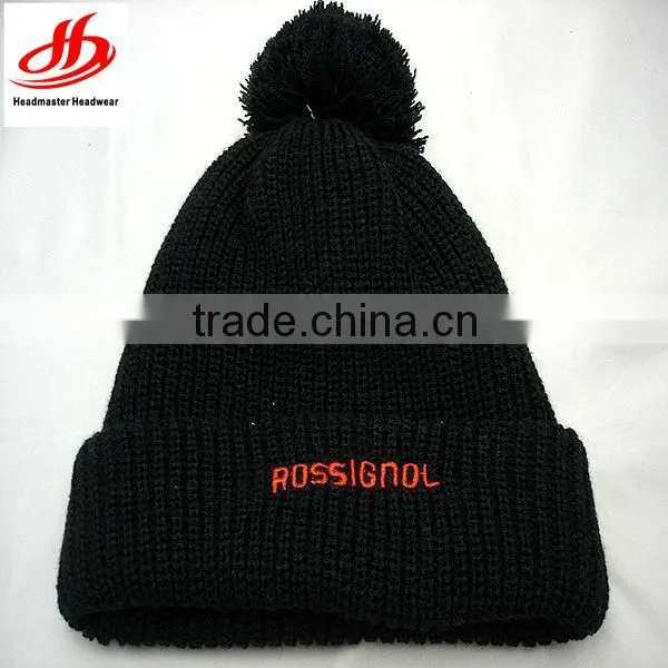 Custom crochet pom pom ball beanie with embroidery logo