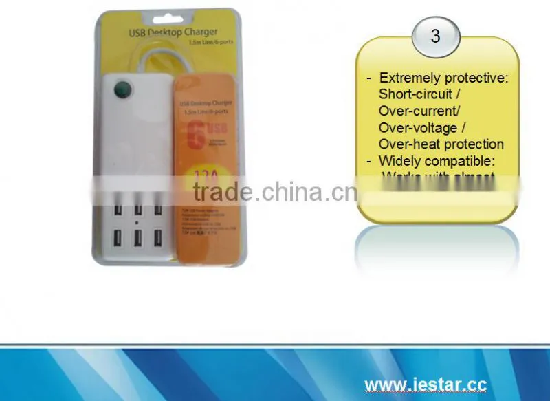 New!!!Durable 6 ports multiple output 12A USB Socket CE,RoHS,FCC