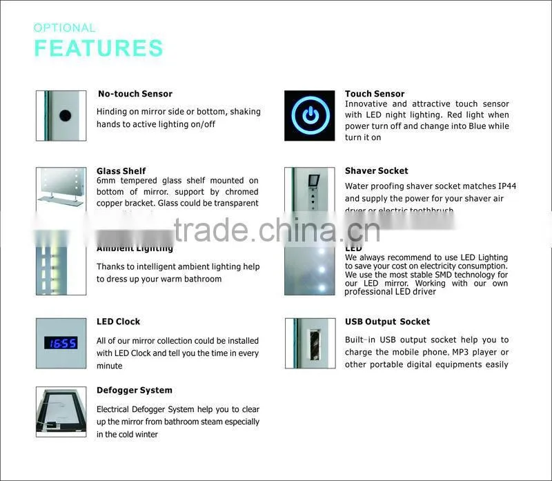 New arrival wall mount bathroom mirrors with led lights