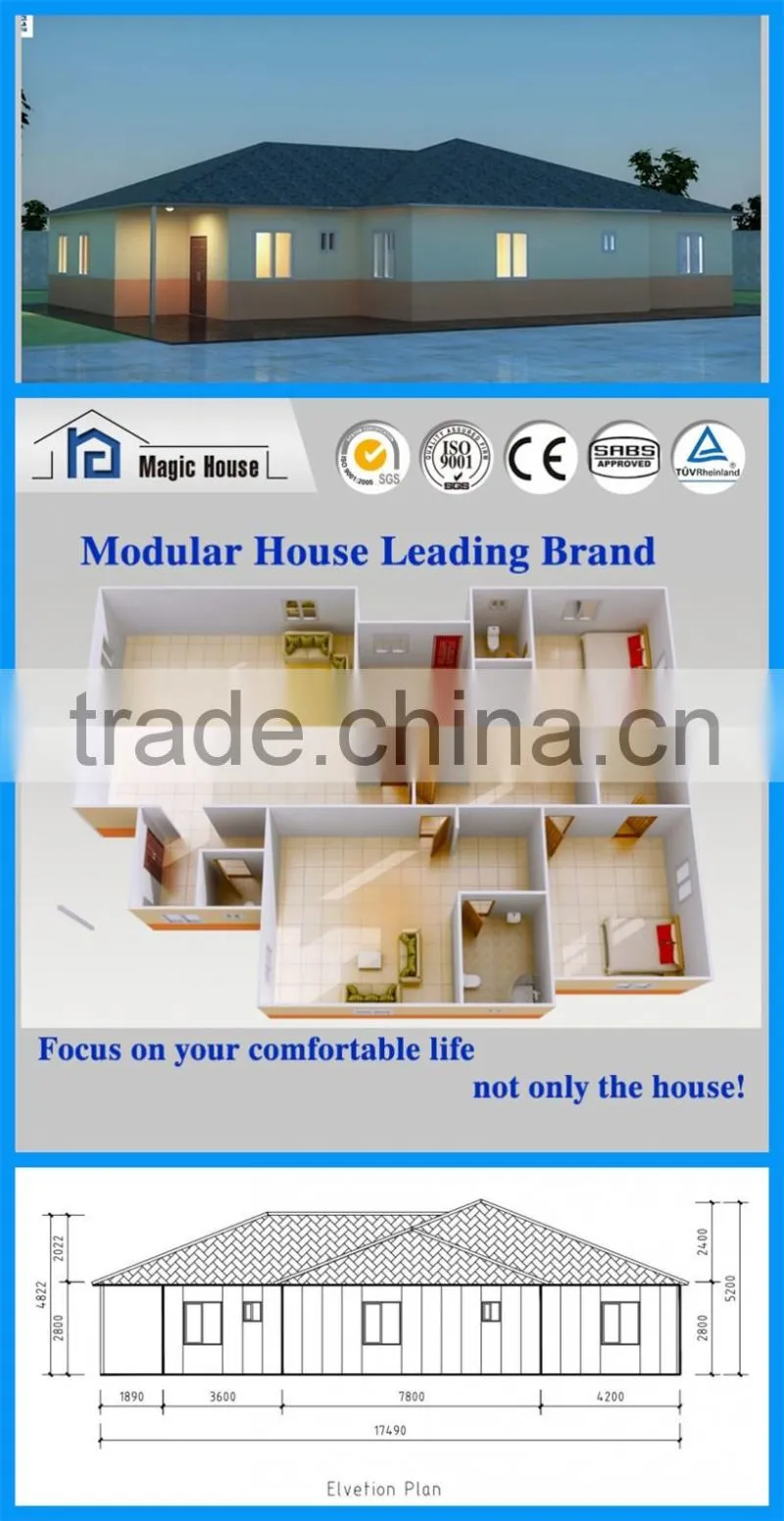 China Manufacture Low Cost Foam Cement Panel Prefabricated House with Three Bedroom