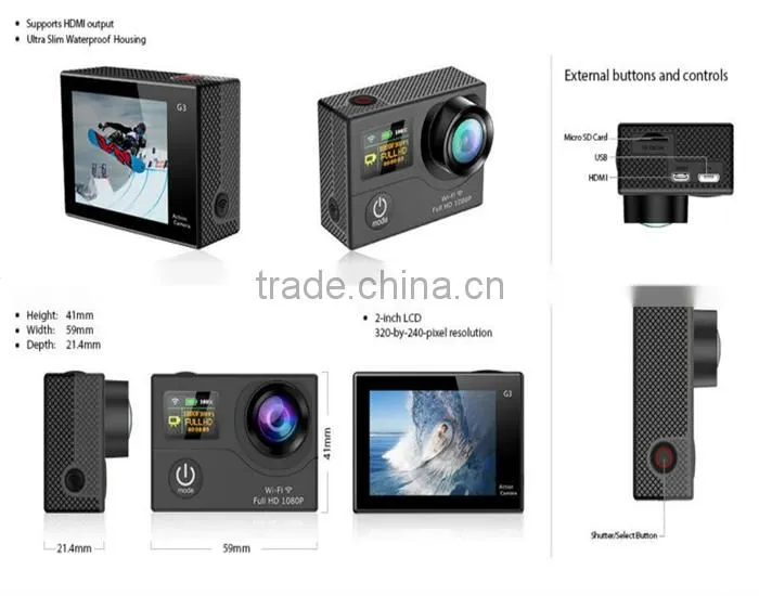 2.0" LCD+0.95" OLED dual screen WiFi 1080p full HD sport camera