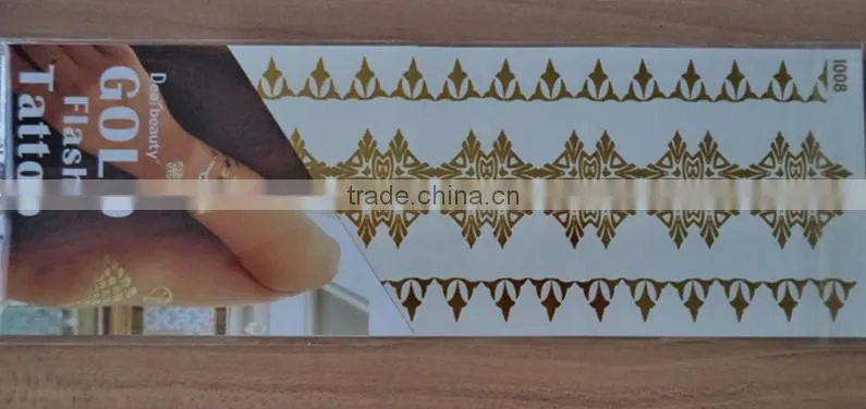 2015 NEW arabic temporary tattoos face jewelry sticker golden tattoo 7.5*23cm