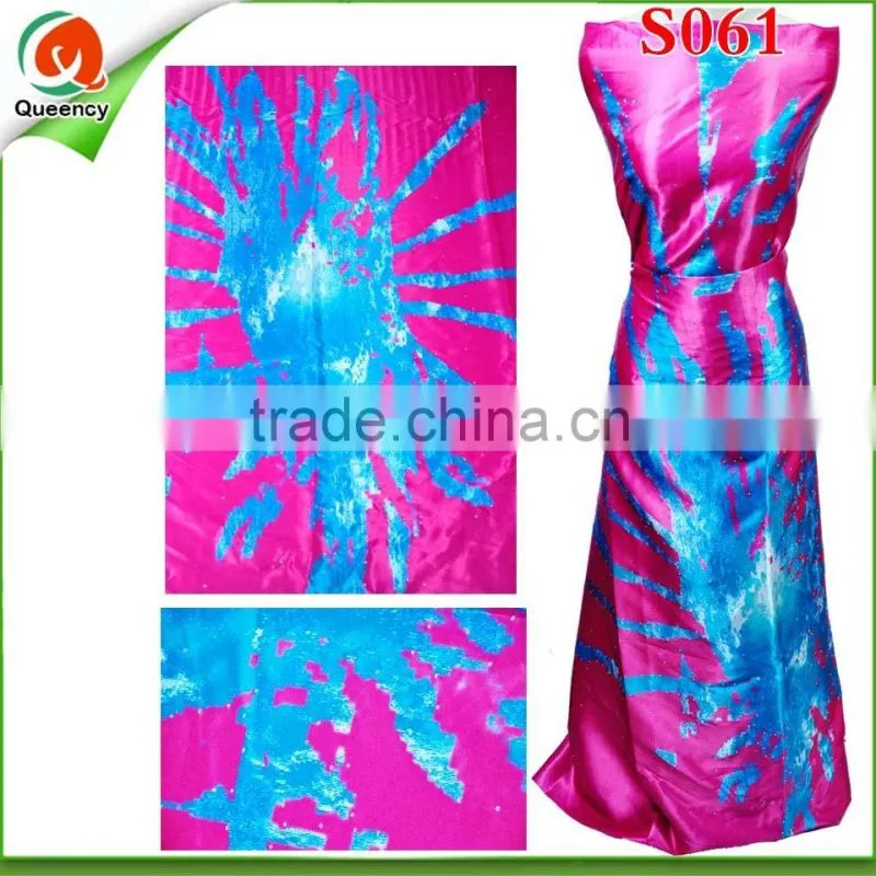 Latest African fashion design beautiful printed silk satin fabric with stones S060