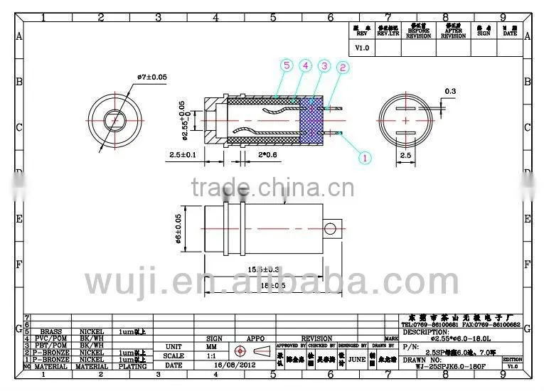 Nickel plated 2.5mm stereo jack