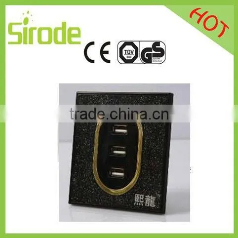 Flashes Black Colour Fashion Wall USB Socket 2 Gang Switch Socket